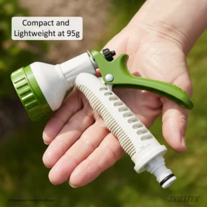 Compact hose nozzle with 50 mm head and 95 g weight. Lightweight, versatile, and perfect for use with the mini hose reel. ｜SKILLTEK